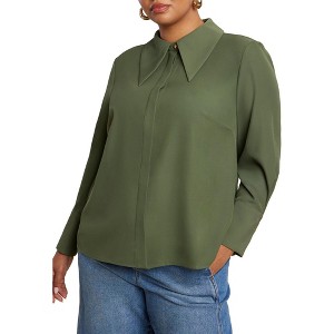 ELOQUII Pointed Collar Button Up Shirt - 1 of 4