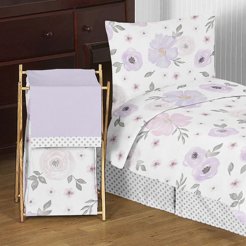Sweet Jojo Designs Girl Laundry Hamper Watercolor Floral Purple Pink and Grey, 3 of 7