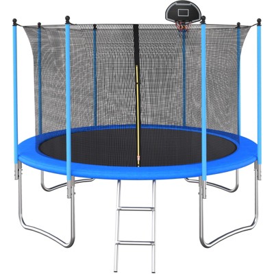 VYNXARIA 10 FT Outdoor Trampoline with Safety Net and Basketball Hoop - Family Fun and Fitness