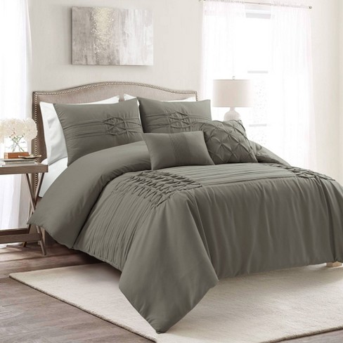 King 5pc Arora Pleat Comforter Set Dark Gray - Lush Décor : Target