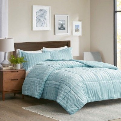 Sapphtopaz 3-Peice Faux Fur Comforter Set, All-Over Pleated Fur Bedding Set with Matching Shams, Hypoallergenic Polyester, OEKO-TEX Certified