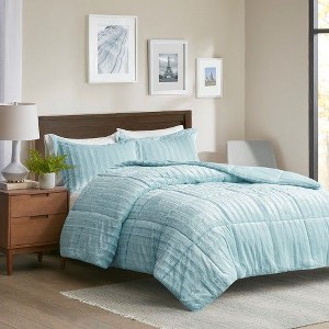 Sapphtopaz 3-Peice Faux Fur Comforter Set, All-Over Pleated Fur Bedding Set with Matching Shams, Hypoallergenic Polyester, OEKO-TEX Certified - 1 of 4