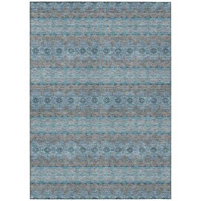 Teal Blue Aqua And Gray Floral Medallion Washable Indoor Outdoor Area Rug