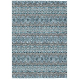 Teal Blue Aqua And Gray Floral Medallion Washable Indoor Outdoor Area Rug - 1 of 4