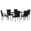 vidaXL Garden Dining Set Black PE rattan, powder-coated steel, glass - 63" table length Black 6 - 3 of 4