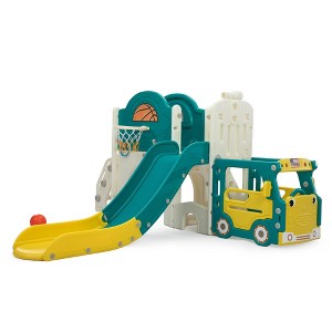 Infurnic Baby Activity Gyms 9-in-1 Kids Slide Playset, Bus-Themed Freestanding Castle, PE and PP Materials, Multicolored, 37.21"*14.18"*21.26" - 1 of 4