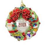 Huras Family Jolly Wreath 2023 Dated  -  One Ornament 5.25 Inches -  Christmas Dated 2023 Santa Snowman  -  Hf937  -  Glass  -  Multicolored