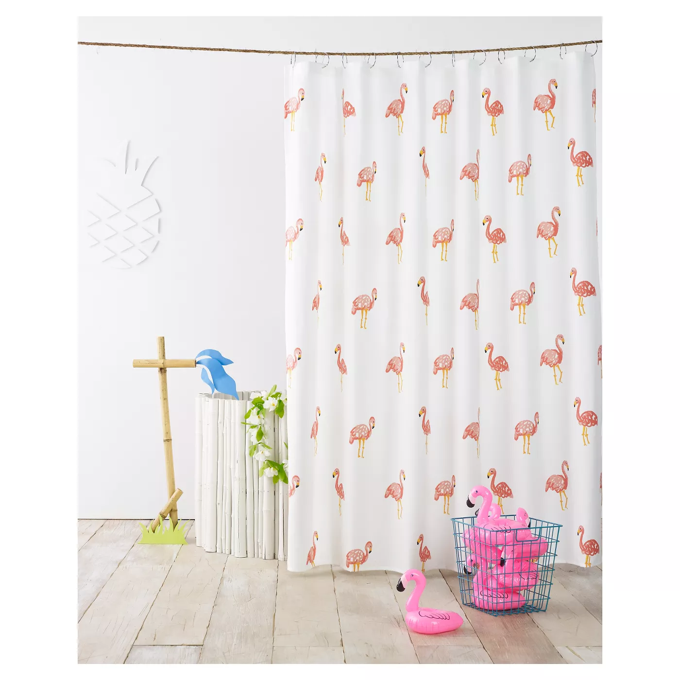 Flamingo Shower Curtain Ivory - Pillowfort™ - image 1 of 6