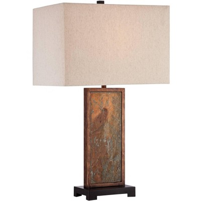 Franklin Iron Works Industrial Rustic Table Lamp 30" Tall Natural Slate Stone Beige Rectangular Shade for Bedroom Living Room House Bedside Nightstand