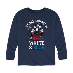Boys' - Dr. Seuss - Cat in the Hat Waving Banners of Red, White and Blue Long Sleeve Graphic T-Shirt - 1 of 4