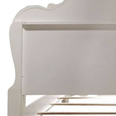 Bone White King Upholstered Wood Bed with Carved Details