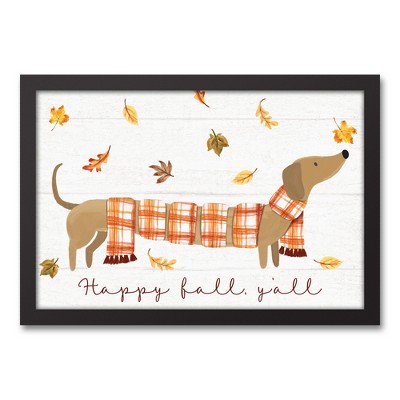 Creative Products Plaid Scarf Weenie Dog Wrap 19.73 x 13.73 Black Framed Canvas