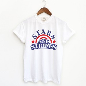 Simply Sage Market Women's Stars and Stripes Arched Short Sleeve Garment Dyed Tee - 1 of 4
