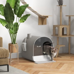 Covered Cat Litter Box with Lid and Tray for Indoor Cats Enclosed Hooded Design with Scoop Mat and Odor Filter - LAOTIES - 1 of 4