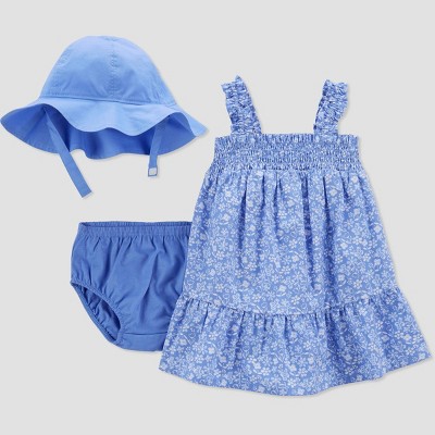 Image of Carter's Just One You® Baby Girls' Floral Dress with Hat - Blue/White Newborn