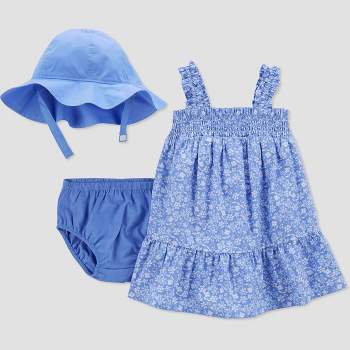 Carter's Just One You® Baby Girls' Floral Dress with Hat - Blue/White