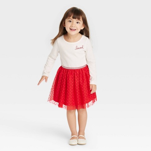Toddler Girls' 'Loved' Tulle Dress - Cat & Jack™ Cream - image 1 of 4