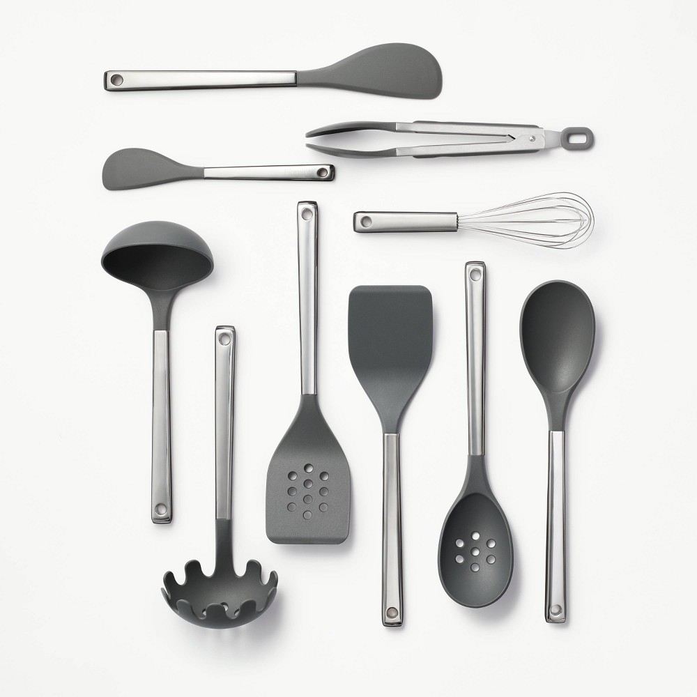 10pc Stainless Steel/Nylon Kitchen Utensil Set Dark Gray - Figmintâ„¢