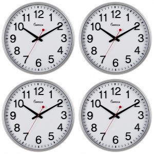 Impecca 18-inch Quiet Movement Wall Clock - Silver Frame, 4 PACK - 1 of 3