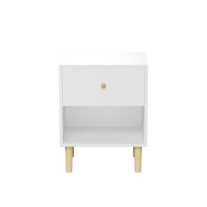 TIRAMISUBEST White Wood Nightstand - 23.22" Height with Drawer & Shelf for Kids/Adults, Farmhouse Style - 1 of 4
