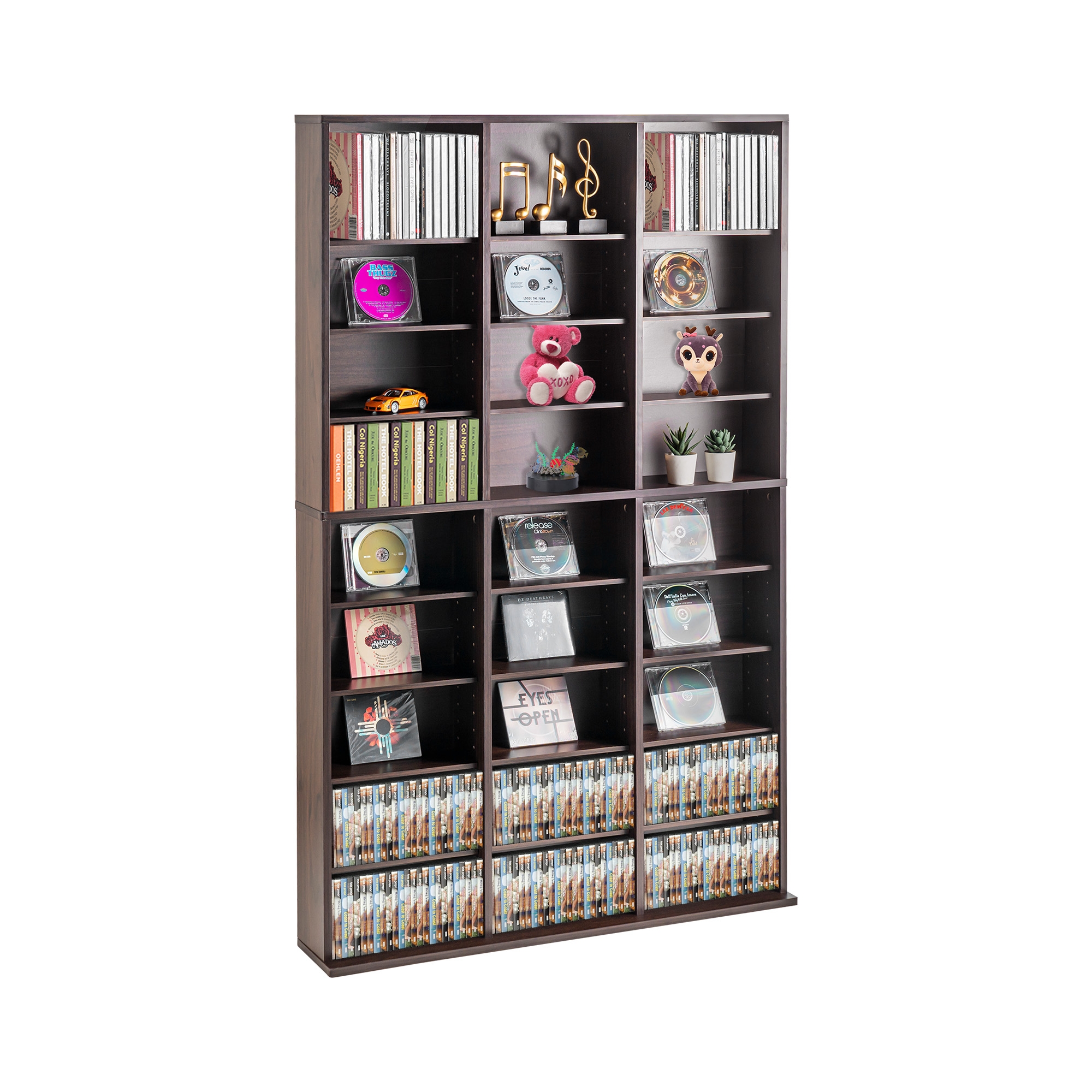 VEVOR Media Storage Cabinet, 9-layer DVD Shelf Holds up to 756 CDs, Adjustable CD Shelves 27 Compartments, Protects & Organizes Music, Movie