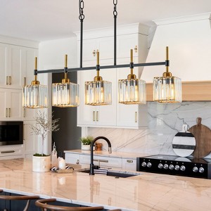 LLHZSY Linear Island Pendant Chandelier 35 2/5" Wide Modern Crystal Shade, 5-Light Fixture for Dining Room Kitchen - 1 of 4