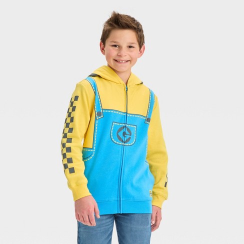 Boys Minion Cosplay Zip up Sweatshirt Light Blue yellow Xl Target