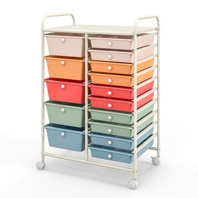 Tangkula 15 Drawer Rolling Storage Cart Opaque Multicolor Drawers Home Organizer
