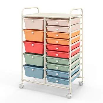 Tangkula 15 Drawer Rolling Storage Cart Opaque Multicolor Drawers Home Organizer