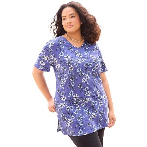 Catherines Women's Plus Size Easy Fit Short Sleeve V-Neck Tunic - 1 of 4