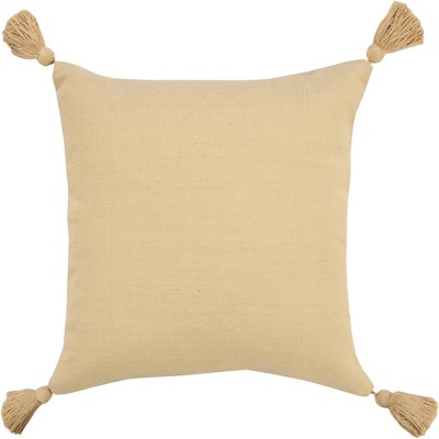 HomeRoots 20" X 20" Light Yellow 100% Cotton Zippered Pillow