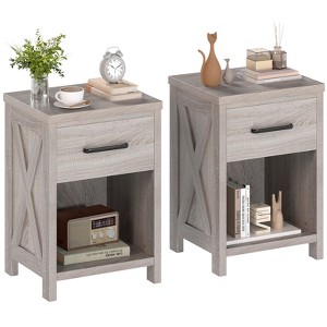 Tangkula 2PCS Nightstand Sofa Side Table Rustic End Table w/Drawer Shelf for Living Room - 1 of 4