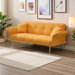 70" Teddy Fleece 2-in-1 Sofa Bed with Adjustable Arms & Backrest - 1 of 4