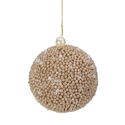 Northlight 4-Inch Gold Glitter Beaded Christmas Ball Ornament