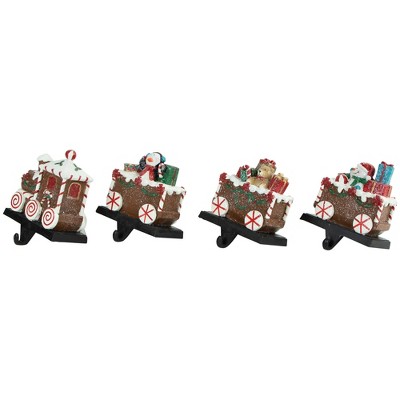Set of 4 Glittered Gingerbread Train Christmas Stocking Holders