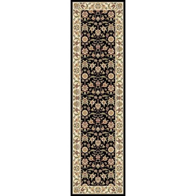 Black Floral Hand-knotted Synthetic Runner Rug