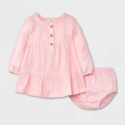 Image of Baby Girls' Solid Long Sleeve Dress - Cat & Jack™ Light Pink 6-9M