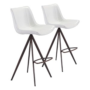 Zuo Aki Barstool (Set of 2) White & Walnut - 1 of 4