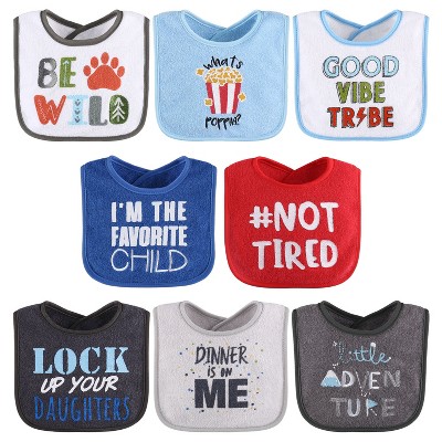 Image of The Peanutshell Terry Cotton Baby Bibs for Boys, 8-Pack, Blue/Gray