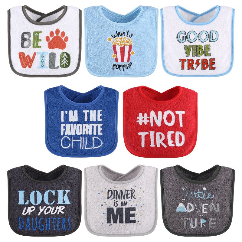 The Peanutshell Terry Cotton Baby Bibs for Boys, 8-Pack, Blue/Gray, 1 of 9