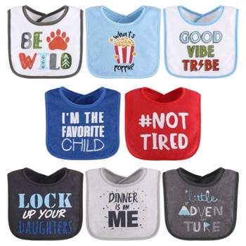 The Peanutshell Terry Cotton Baby Bibs for Boys, 8-Pack, Blue/Gray