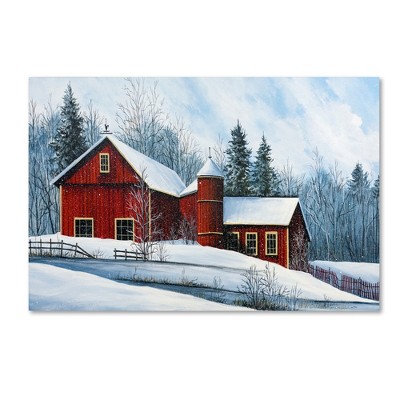 Debbi Wetzel Red Barn Winter Landscape Canvas Art