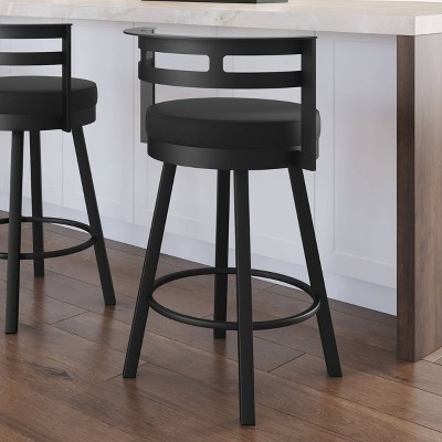 Black Faux Leather Swivel Counter Stool with Metal Frame
