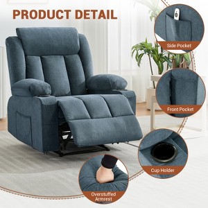 Swivel Rocker Recliner Chair with Massage and Heat,Oversize Ergonomic Lounge Sofa with Extended Footrest,Cup Holders for Living Room, Bedroom - 1 of 4