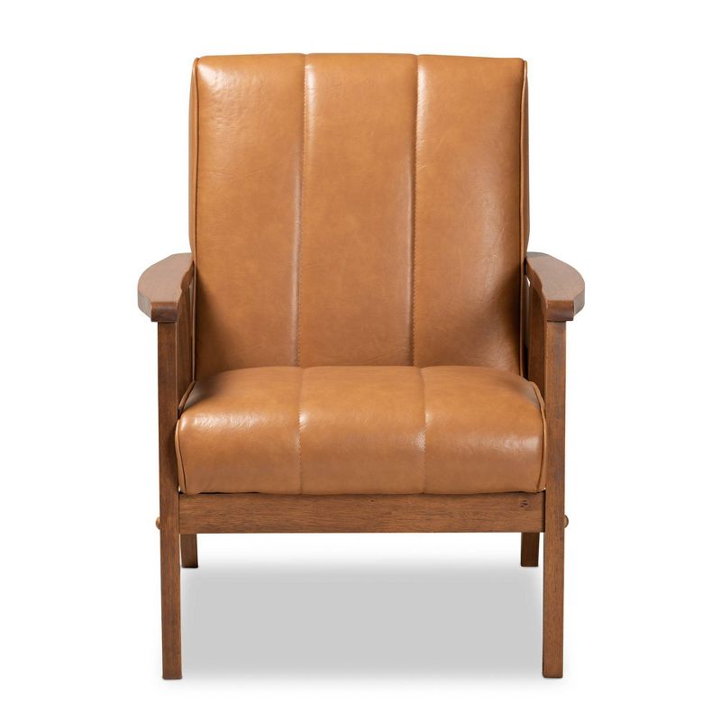 Nikko Mid-Century Faux Leather Upholstered Wood Lounge Chair Walnut/Brown - Baxton Studio, 3 of 12