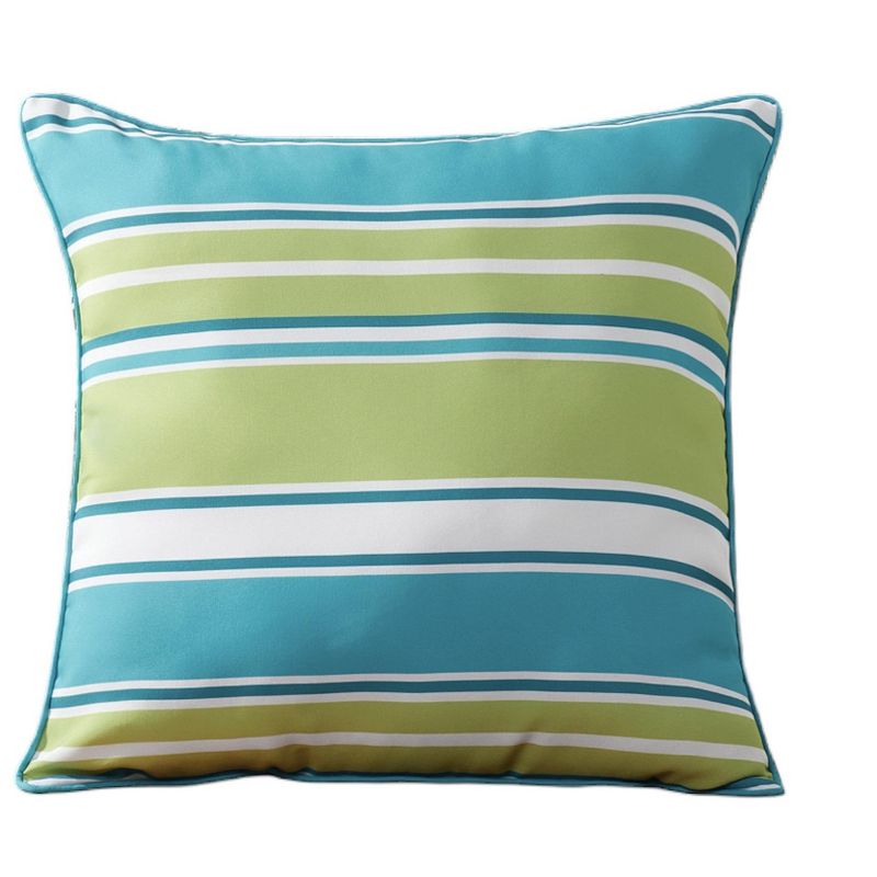 Kate Aurora 2 Piece Shabby Cabana Turquoise Striped Indoor/Outdoor Oversized & Overfilled Zippered Throw Pillow - 20" X 20", 1 of 3