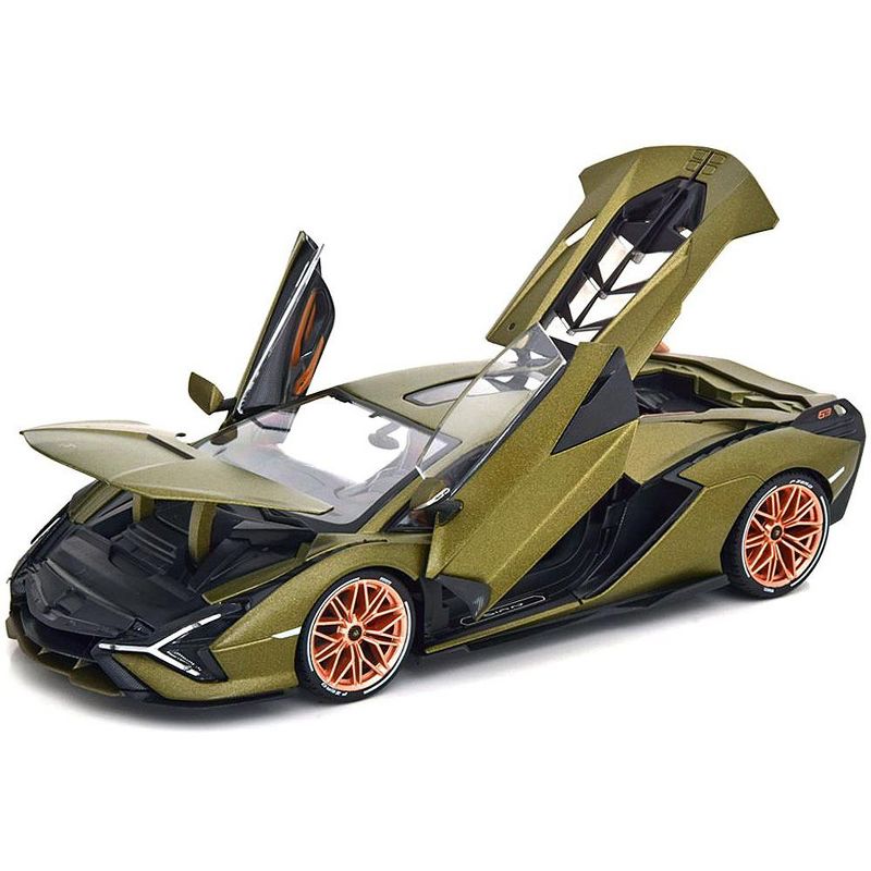 Lamborghini Sian FKP 37 Matt Green Metallic with Copper Wheels 1/18 Diecast Model Car by Bburago, 3 of 5