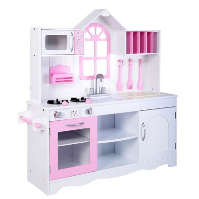 Costway Kids Corner Wooden Kitchen Playset Pretend Cooking Toy W/ Cookware  Accessories : Target