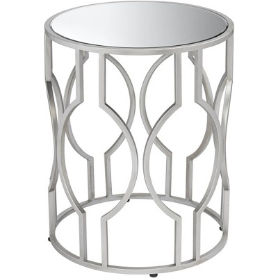 55 Downing Street Fara 20" Wide Silver and Mirrored Top Round End Table