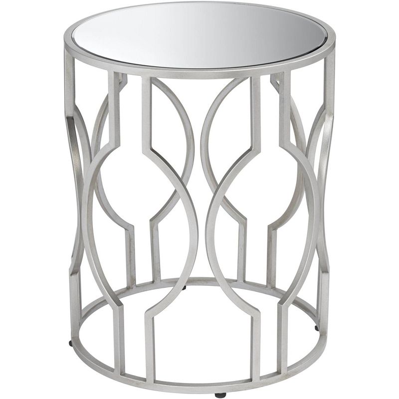 55 Downing Street Modern Glam Metal Round Accent Side End Table 20" Wide Silver Mirrored Top for Living Room Bedroom Home Entryway, 1 of 10